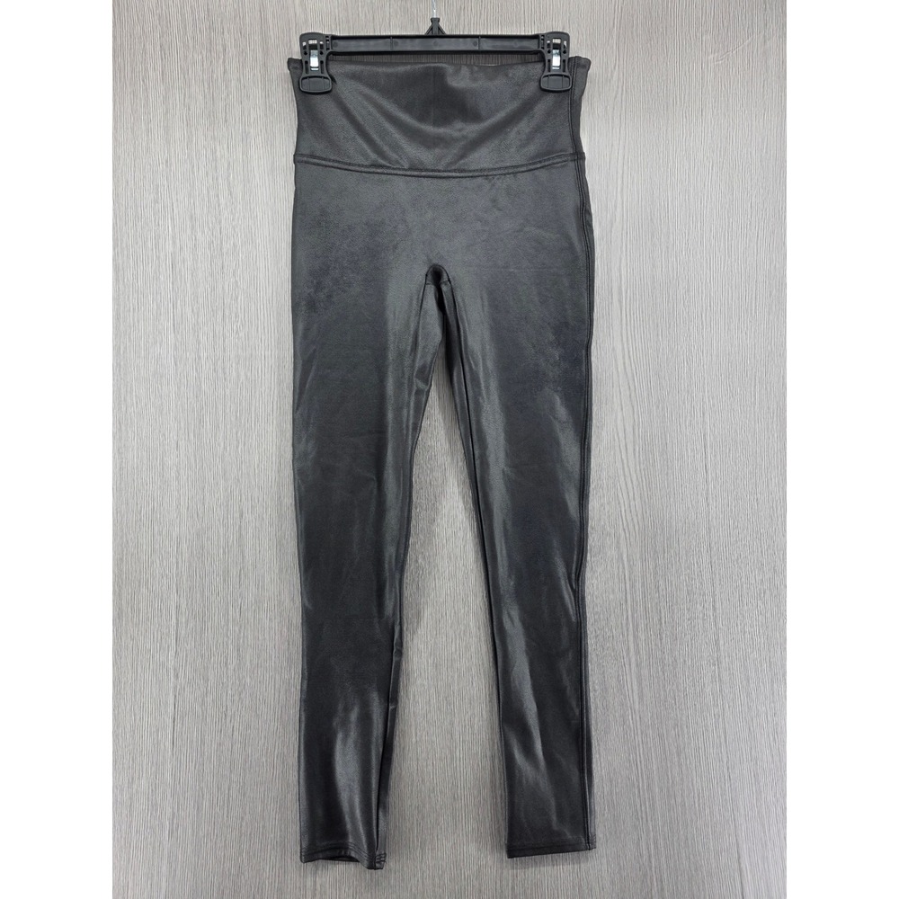 Spanx Shapewear Compression Faux Leather Mid Rise Leggings Womens Medium Petite